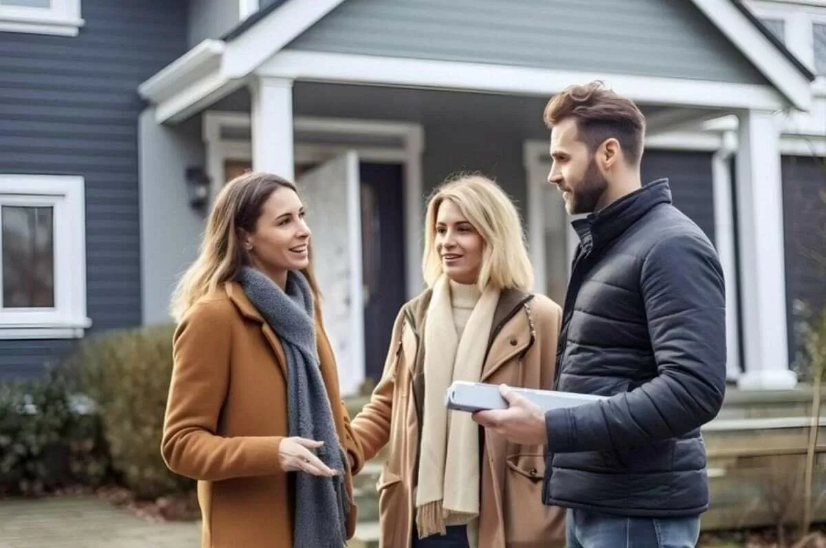 Property buyers reviewing a property listing.